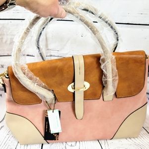 Diophy Classic Handbag Purse Pink&Tan New